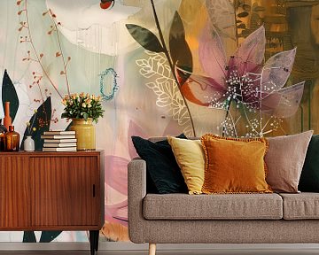 Modern en kleurrijk stilleven met bloemen in Japandi stijl van Japandi Art Studio