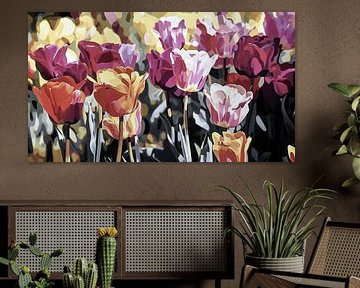 Levendig en kleurrijk abstract tulpenveld van Frank Heinz