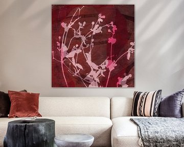 Modern abstract botanisch. Bloemen in roze en bruin. van Dina Dankers