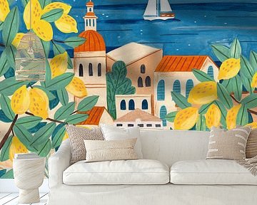 Travel poster woman on the Amalfi coast, Italy