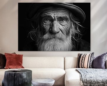 Portret van een oudere man, zwart-witte achtergrond van Animaflora PicsStock