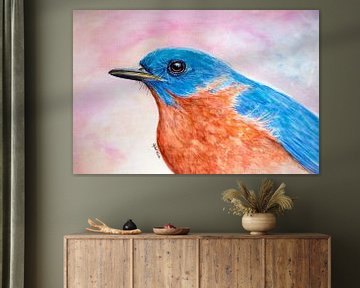 Sialia vogel oranje en blauw van Gabriela Brakenhoff