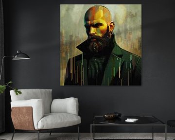 Man met baard en groene jas van Digital Art Nederland