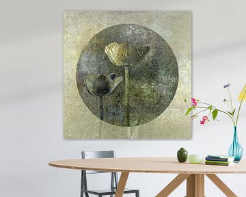 Tulpen auf Metall. Grün, Bronze und Silber. von Alie Ekkelenkamp