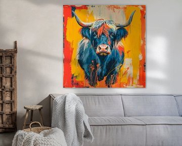 Moderne Scottish Highland Cattle schilderij. van AVC Photo Studio