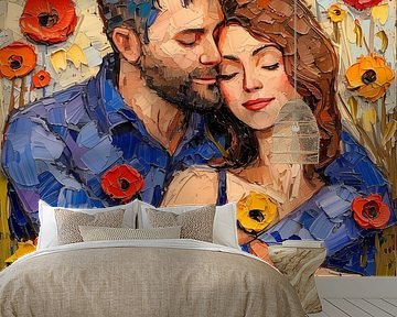 Man and woman in a botanical love garden abstract