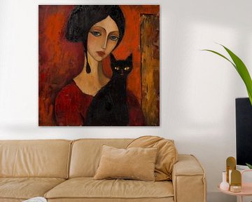 Vrouw met zwarte kat van TheXclusive Art