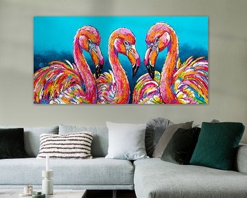 Flamingo's in kleur van Happy Paintings