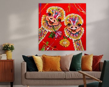 Grappige struisvogels van Happy Paintings