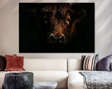 Schotse hooglander in duister lichtspel van Art & Soul Creations
