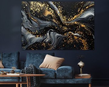 Dynamisch Golvend Abstract Goud en Zwart