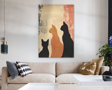 Abstracte Katten Silhouetten op Textuur van De Muurdecoratie