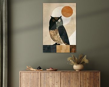 Abstracte Uil met Geometrische Vormen en Neutrale Tinten van Art & Soul Creations