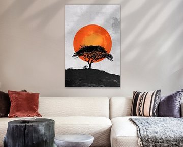 Arbre minimaliste et soleil aux contrastes puissants