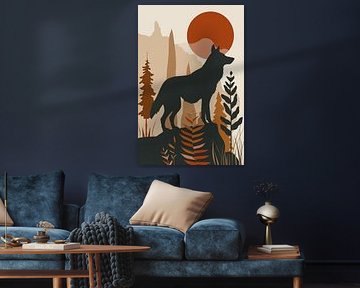Loup stylistique avec coucher de soleil dans des formes simples sur Art & Soul Creations