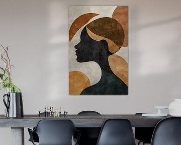 Abstracte silhouet in gouden en aardetinten van De Muurdecoratie