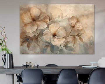 Sepia bloemenkunst met elegante natuurlijke vormen van De Muurdecoratie