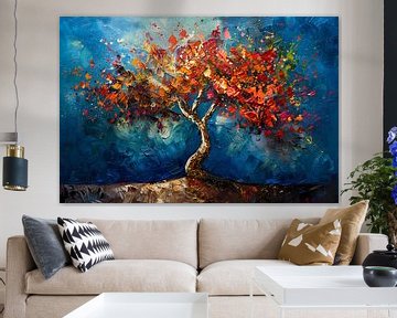 Abstracte kleurrijke boom in olieverf weergave van De Muurdecoratie