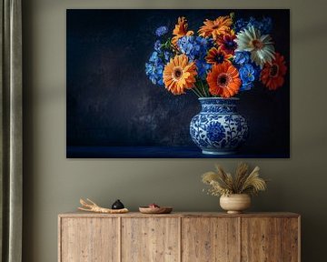 Elegante Bloemensamenstelling in Delfts Blauwe Vaas van Art & Soul Creations