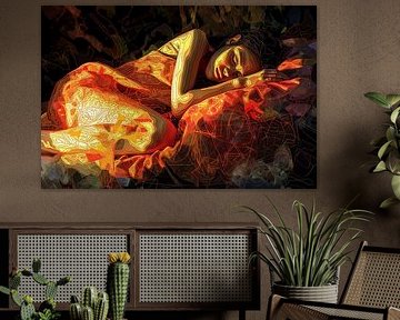 sculpture woman in van Gogh colours