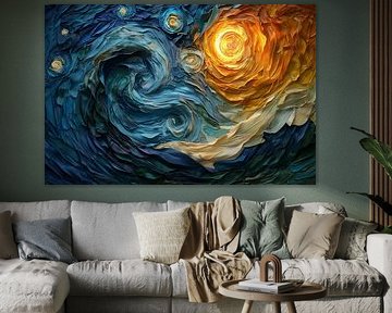 sculpture woman in van Gogh colours