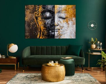 Abstracte Visie op Boeddha met Gouden en Zwarte Tinten van Art & Soul Creations