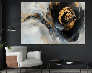 Expression abstraite moderne en or et nuances de bleu