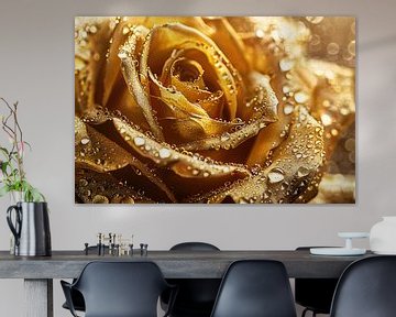 Gouden roos bedekt met glinsterende dauwdruppels van Art & Soul Creations