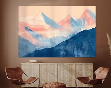 Abstracte pasteltinten van berglandschappen in zonlicht van De Muurdecoratie