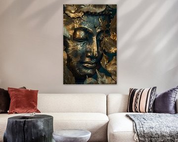 Blauwe en Gouden Boeddha met Bladmotieven van Art & Soul Creations