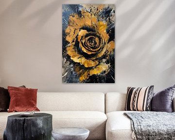 Dynamische abstracte roos in goud en zwart van De Muurdecoratie