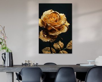 Prachtige gouden roos met reflecterende waterdruppels van Art & Soul Creations