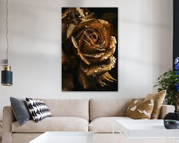 Betoverende gouden roos met ochtenddauw van Art & Soul Creations