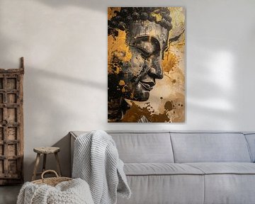 Abstracte interpretatie van Boeddha met gouden tinten van Art & Soul Creations