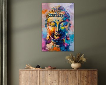 Abstracte Kleurrijke Interpretatie van een Boeddha Hoofd van Art & Soul Creations
