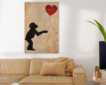 Silhouet van een aap met hartvormige ballon van Art & Soul Creations