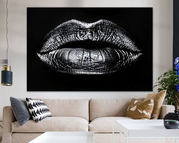 Zwarte glanzende lippen met reflecterende textuur van De Muurdecoratie