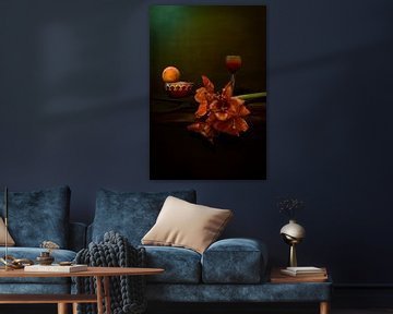 Still life with amaryllis and peach. Wout Kok One2expose by Wout Kok