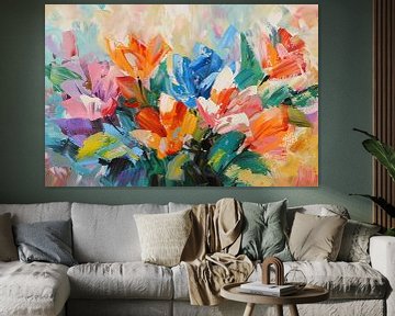 Lebendige abstrakte impressionistische Blumenmalerei von Art & Soul Creations