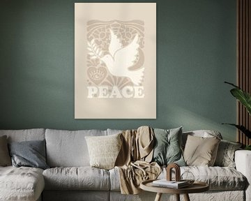 Grafische kunst Peace – Beige 2.0 – Muur galerie - Japandi – Abstract van Design by Pien