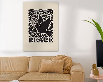 Grafische kunst Peace – Zwart/Beige – Muur galerie - Japandi – Abstract van Design by Pien