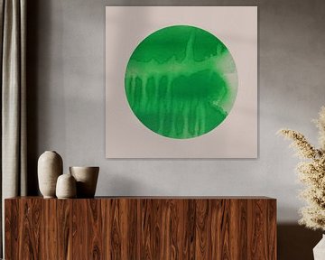 Ikigai. Minimalistische Zen-kunst. Aquarel zon in groen. van Dina Dankers