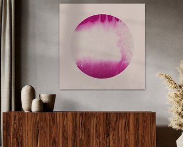 Ikigai. Minimalistische Zen-kunst. Aquarel zon in wit en roze. van Dina Dankers