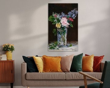 Vaas met bloemen, rozen en seringen, Édouard Manet