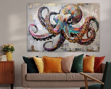 Schilderij Kleurrijke Octopus van Kunst Kriebels