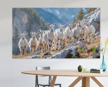 Kudde geiten op een berg panorama van TheXclusive Art