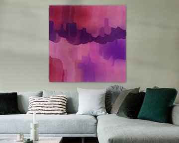 Retro horizon. Abstract landschap in paars, rood, roze. van Dina Dankers