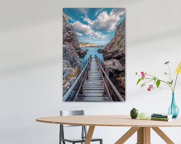 Wooden walkway to the sea surrounded by rocks by Art & Soul Creations
