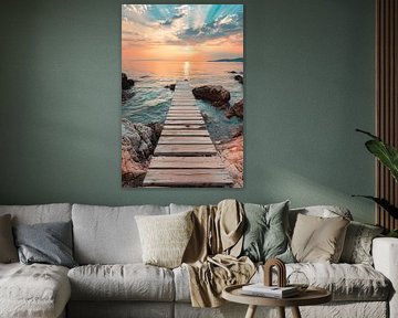 Rustic wooden jetty during a colourful sunset by Art & Soul Creations