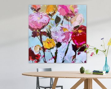 Frisse Bloemen op Levendig Canvas van Color Square